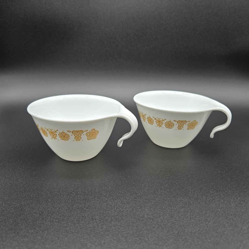 Vintage Corelle Butterfly Gold Hook Handle Cups Set of 2 Corning Livingware 70s